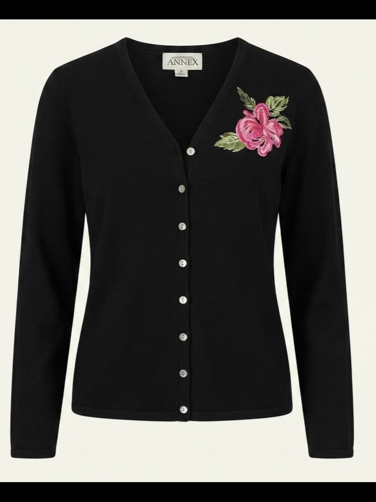 Casual Corner Annex Black Cardigan With Floral Embroidery